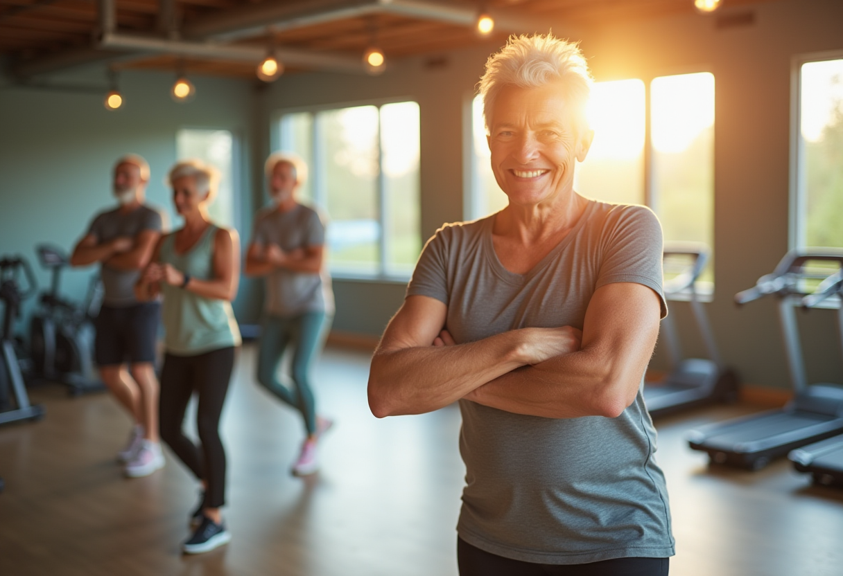 Активни възрастни хора по време на тренировка